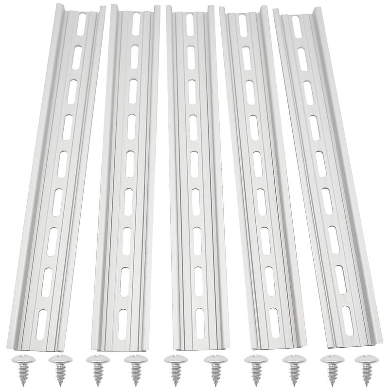 CKANDAY 5 Pcs 12 Inch Aluminum DIN Rails, Top Hat Slotted DIN Rail, 35 mm Width x 7.5 mm Height x 12 Inch Length, with 10 Pcs MXU-DIN-100 Screws for Hardware Components Mounting - Image 1